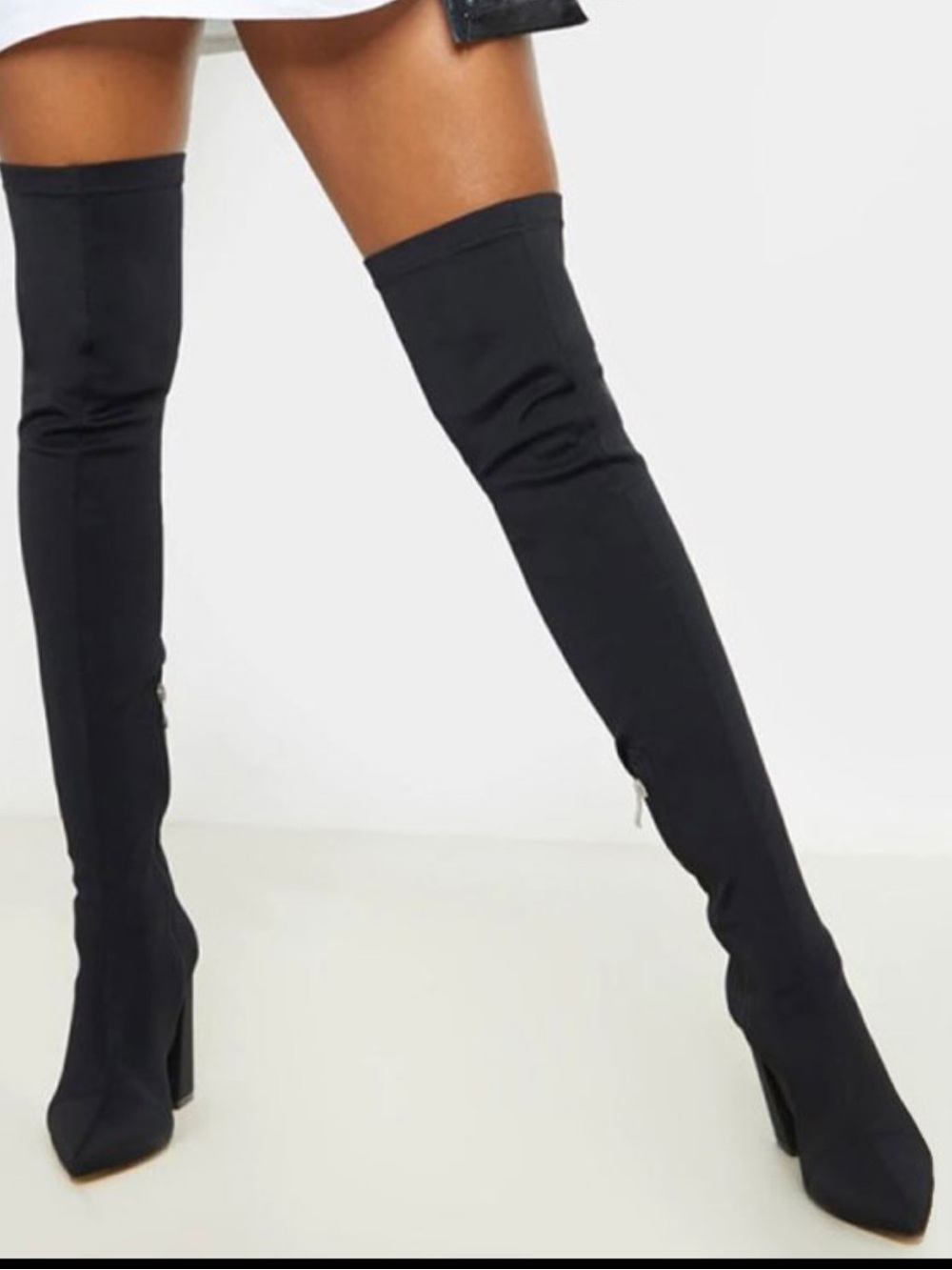 Pretty Little Thing Thigh High Lycra Boots